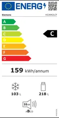 Étiquette énergie du Siemens KG36N2LCF